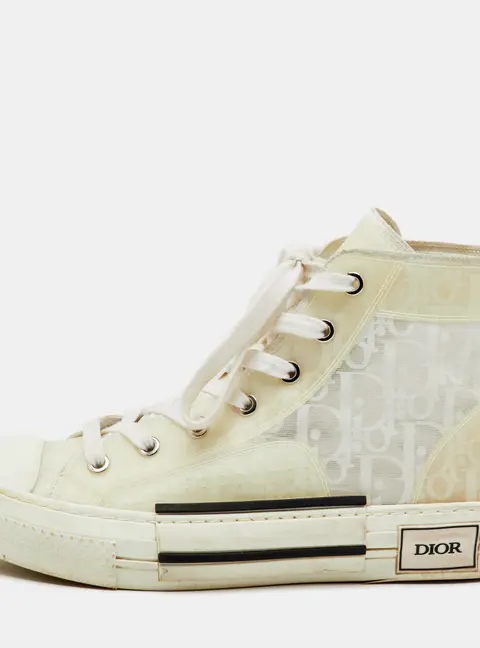 Dior White Oblique Mesh and Rubber B23 High Top Sneakers Size 38