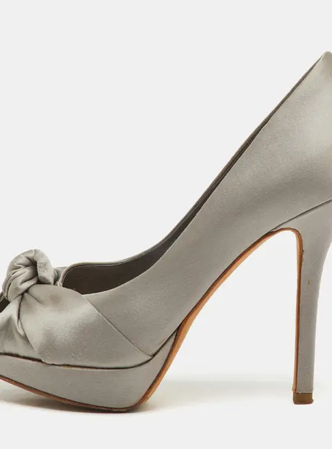 Dior Light Grey Satin Knotted Peep Toe Platform Pumps Size 36
