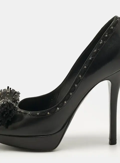 Dior Black Leather Bow Peep Toe Pumps Size 36