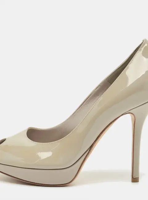 Dior Grey Patent Leather Peep Toe Platform Pumps Size 36.5