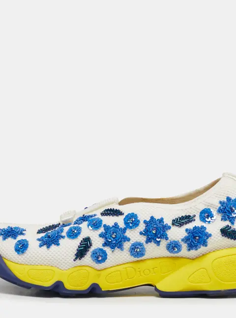 Dior White/Blue Mesh Embellished Fusion Sneakers Size 37