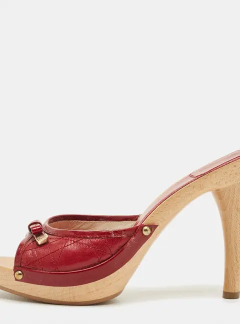 Dior Size 37.5 Red Leather and Patent Leather Slide Sandals