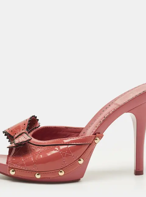 Dior Pink Patent Leather Bow Slide Sandals Size 37.5