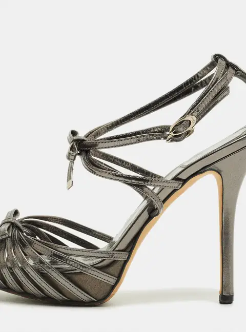 Dior Dark Grey Leather Strappy Bow Platform Sandals Size 36