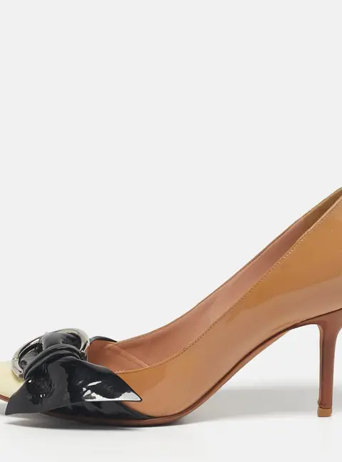 Dior Tricolor Patent Leather Buckle Pointed Toe Pumps Size 39