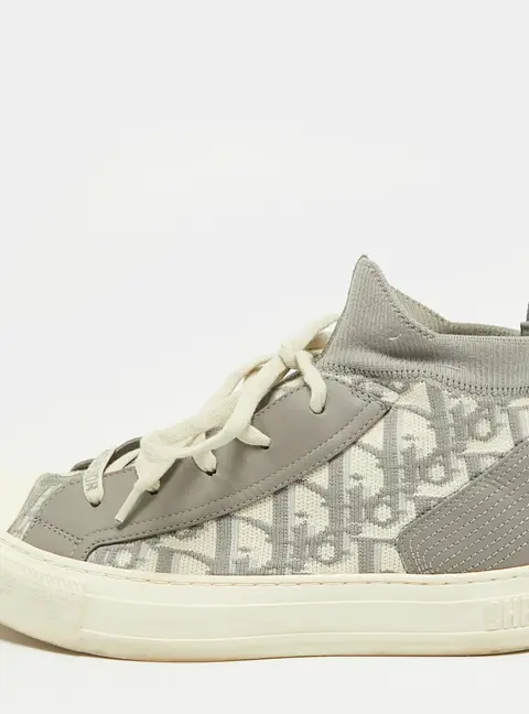 Dior Walk'n'Dior Size 37.5 Grey/White Fabric and Leather High Top Sneakers