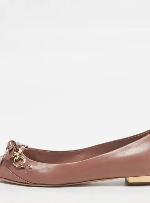 Dior Bow Size 35 Beige Patent Leather Bow Detail Ballet Flats