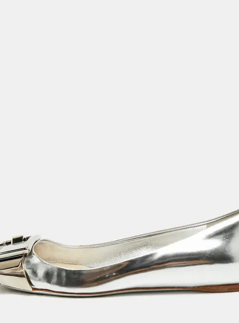 Dior Size 35 Silver Leather  Buckle Ballet Flats
