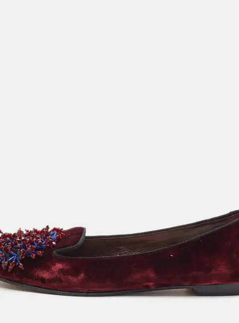 Dior Size 38 Burgundy Velvet Embellished Smoking Slippers