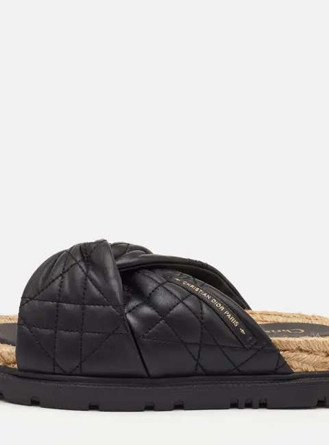 Dior D-Twist Size 36 Black Cannage Leather Espadrille Flat Sandals