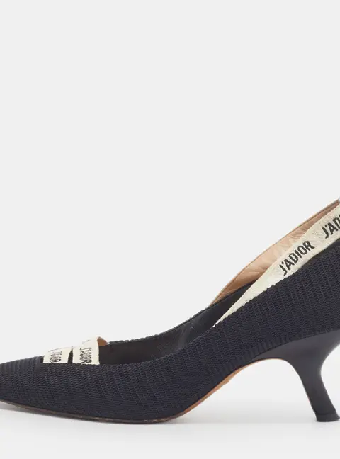 Dior J'Adior Size 36 Black Technical Fabric Ribbon Pointed Toe Pumps
