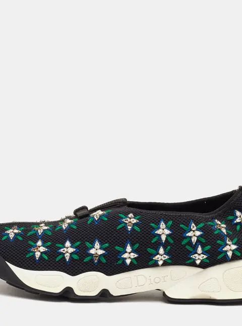 Dior Fusion Size 40 Black Mesh Crystal Embellished Slip On Sneakers