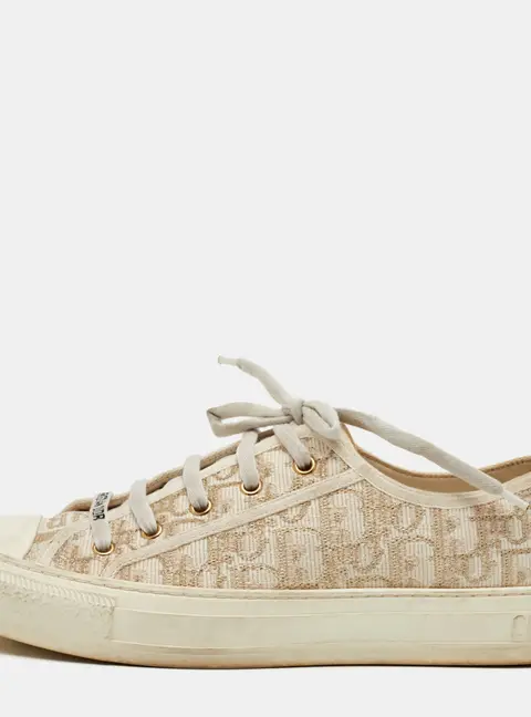 Dior Walk'n'Dior Size 41 Off White/Gold Oblique Canvas Low Top Sneakers