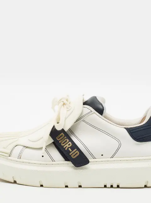 Dior Dior ID Size 37.5 White/Navy Blue Leather and Rubber Lace Up Sneakers