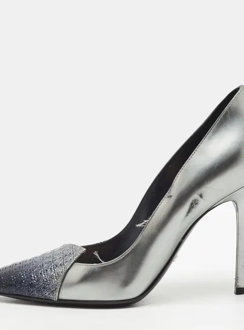 Dior Size 37 Grey Cannage Patent Leather Pointed Toe  Pumps