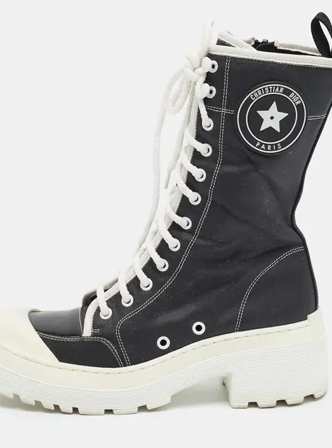 Dior Dior D-Rise Boot Size 38 Black Canvas and Leather Combat Boots