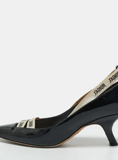 Dior J'Adior Size 37.5 Black Patent Leather Pumps