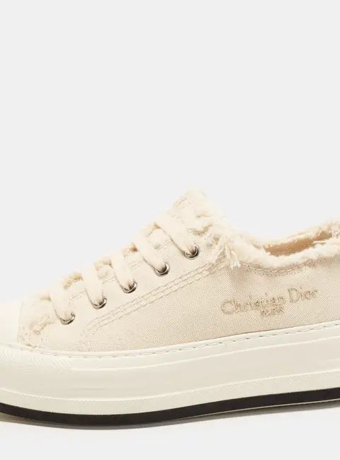 Dior Walk'n'Dior Size 37.5 Cream Canvas Fringed Platform Lace Up Sneakers