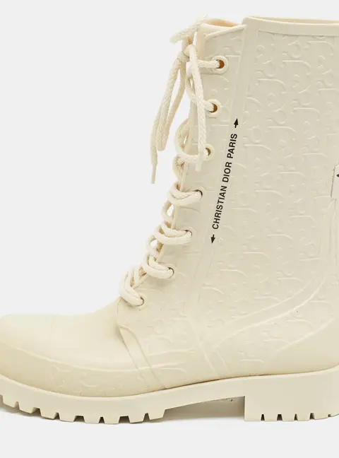 Dior Diorcamp Size 37 Cream Oblique Rubber Urban D-Ankle Boots