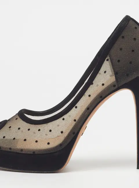 Dior Goldendior Size 39 Beige/Black Mesh and Suede Platform Pumps