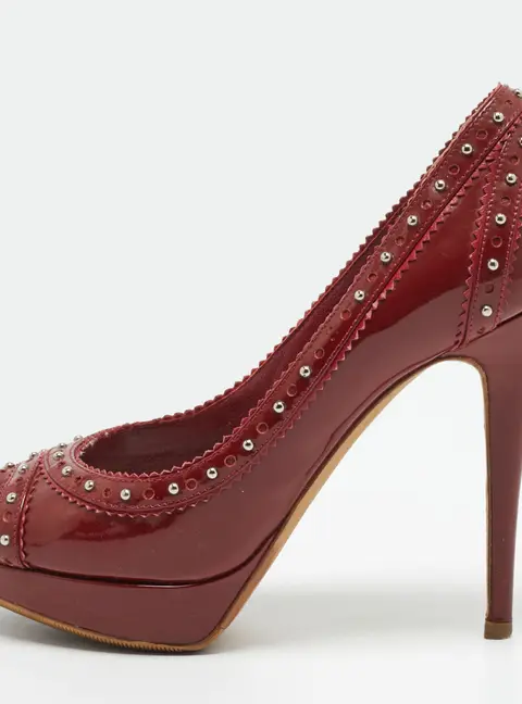 Dior Size 37.5 Red Patent Leather Cherry Studded Pumps