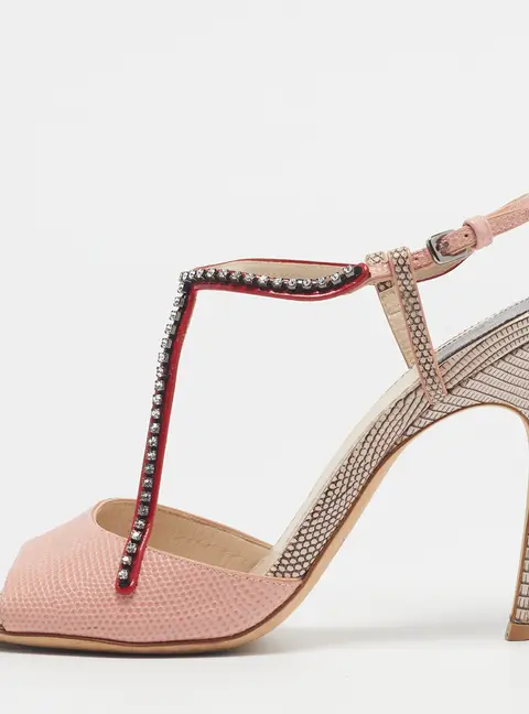 Dior Size 39.5 Multicolor Lizard Embossed Leather Ankle Strap Sandals