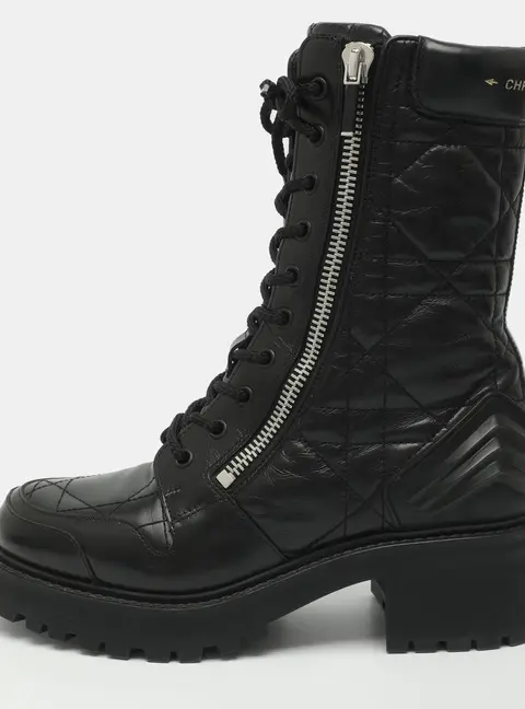 Dior Size 38.5 Black Cannage Leather Combat Boots