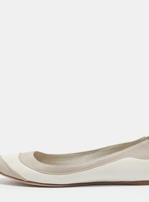 Dior Size 37 White/Light Grey Leather Pointed Toe Ballet Flats