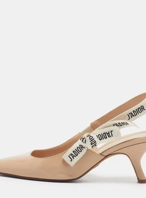 Dior J'Adior Size 40 Beige Patent Leather Slingback Pumps