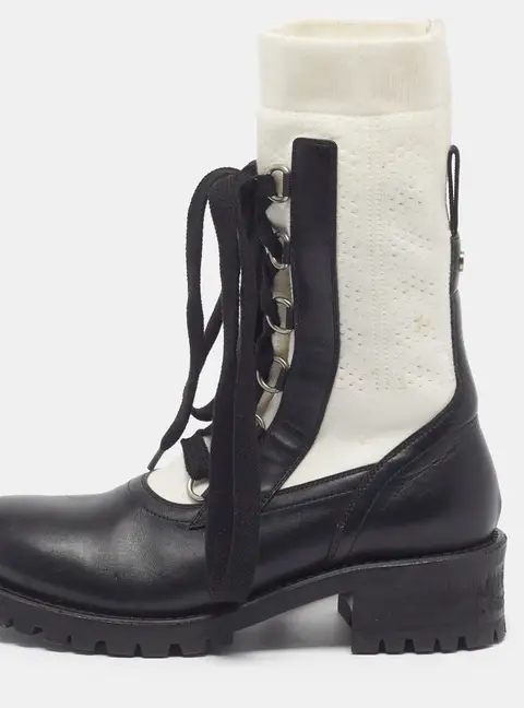 Dior Diorland Size 39 Black/White Fabric and Leather Combat Boots