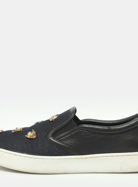 Dior Happy Size 41 Indigo Crystal Embellished Dark Wash Denim And Leather Slip On Sneakers