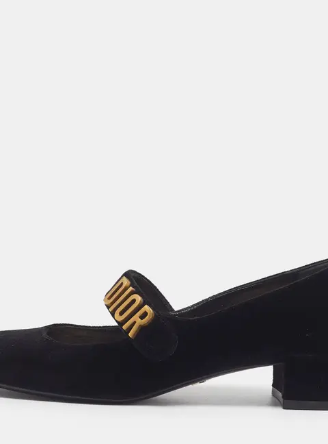 Dior Baby-D Size 37.5 Black Velvet Mary Jane Pumps