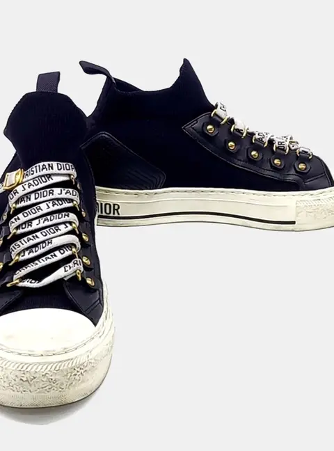 Christian Dior Walk & Dior Technical Black, White Calf Leather/Mesh Knit Sneakers