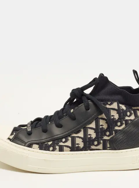 Dior Walk'n'Dior Size 39 Navy Blue Knit Fabric and Leather High Top Sneakers