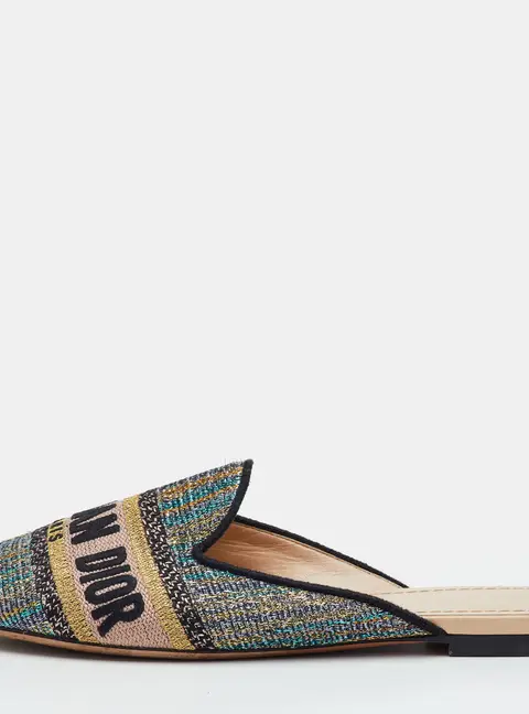 Dior Embroidered Logo Size 36.5 Multicolor Lurex Fabric Flat Mules