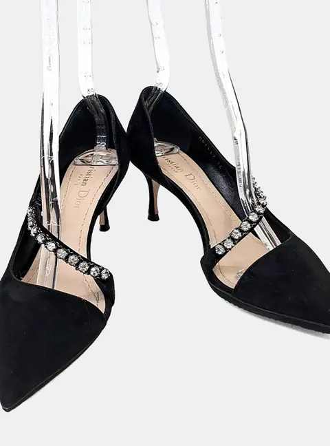 Christian Dior Black Suede Crystals Shoes EU 36