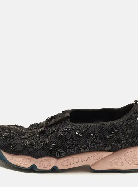 Dior Fusion Size 39 Black Mesh Crystal Embellished Slip On Sneakers