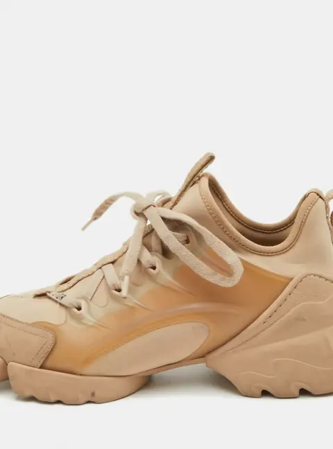Dior D-Connect Size 37 Beige Neoprene and Rubber Low Top Sneakers