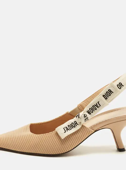 Dior J'Adior Size 39.5 Beige Canvas Slingback Pumps