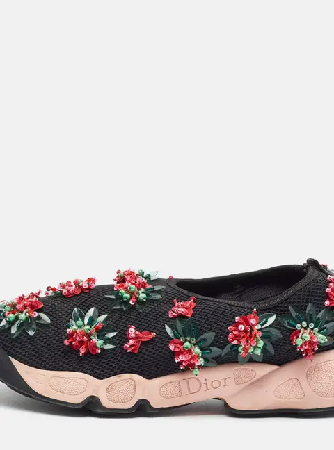 Dior Fusion Size 36 Black Mesh Crystal Embellished Slip On Sneakers