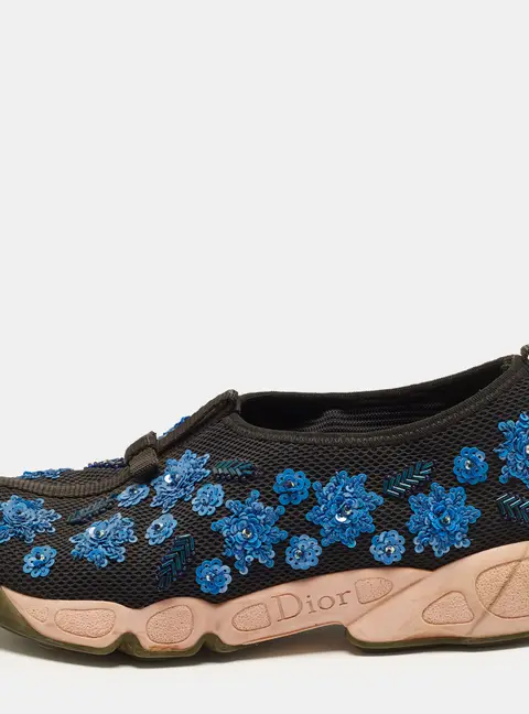 Dior Fusion Size 37 Black Mesh Embellished Slip On Sneakers