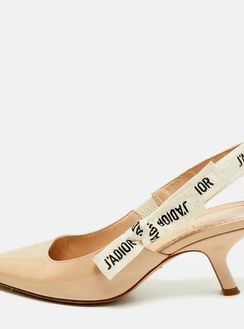 Dior J'Adior Size 36.5 Beige Canvas and Patent Leather Slingback Pumps