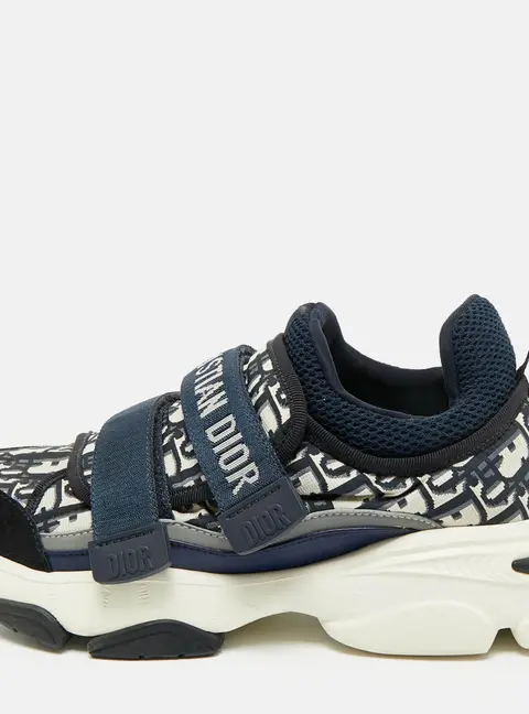 Dior D-Wander Size 37 Blue Oblique Neoprene and Suede Low Top Sneakers