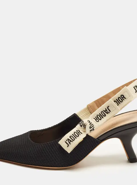 Dior J'Adior Size 37 Black/White Technical Fabric Slingback Pumps