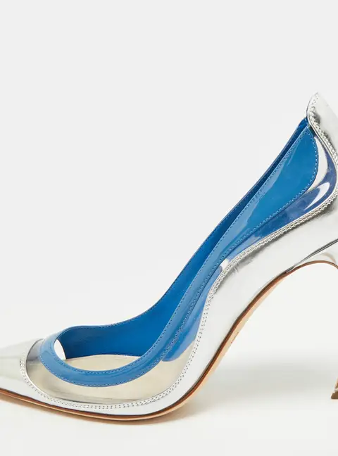 Dior Wave Size 37 Blue/Silver Metallic Leather and Patent Leather Pointed Toe Pumps