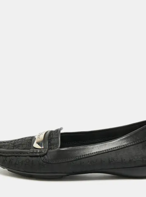 Dior Size 36 Black Oblique Canvas and Leather Smoking Logo Slippers