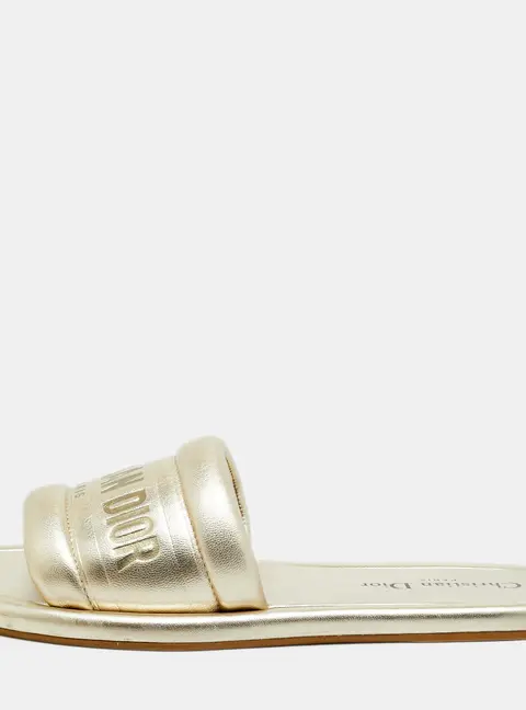Dior Every-D Size 37 Gold Leather Flat Slides