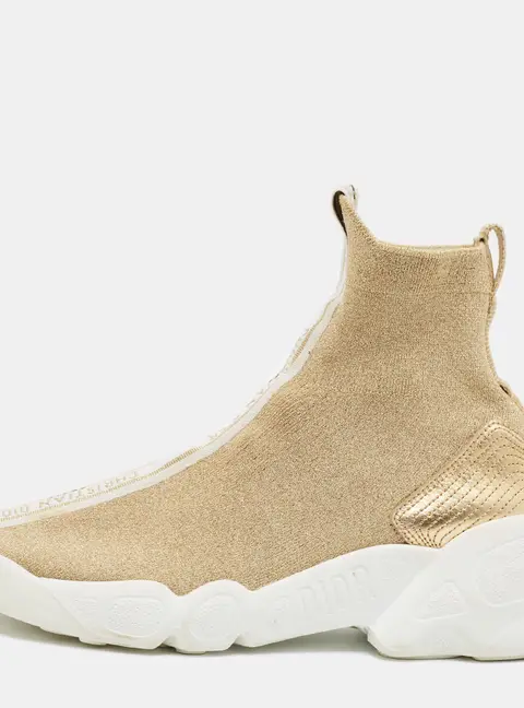 Dior F two Size 37.5 Gold Leather and Lurex Fabric Slip On Sock Sneakers