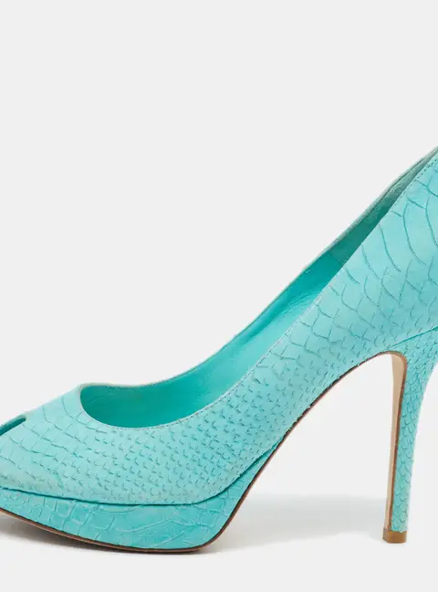 Dior Miss Dior Size 38 Blue Python Embossed Leather Platform Pumps