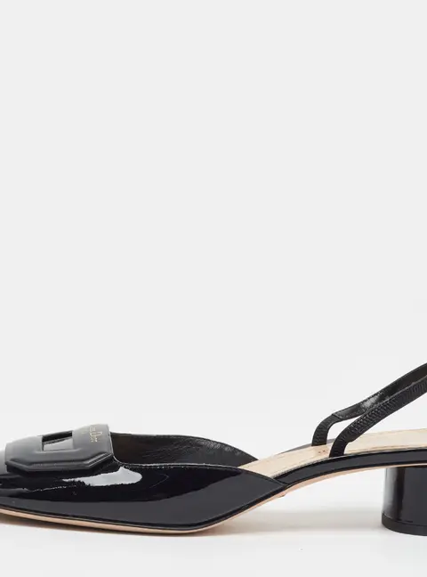 Dior Dior Day Size 39.5 Black Patent Leather Block Heel Slingback Pumps